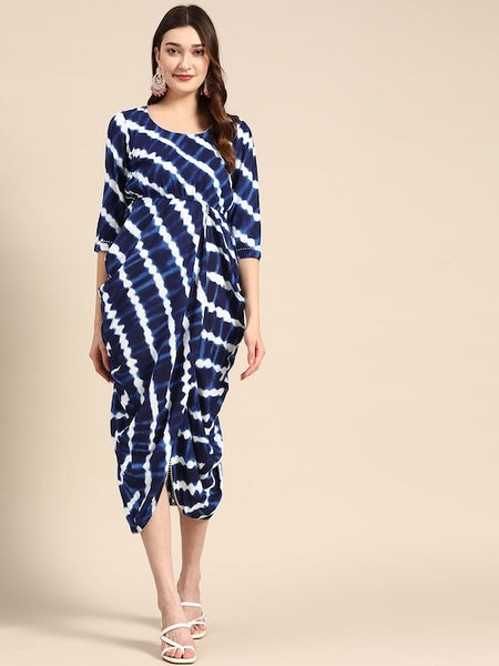 Side Cowl Asymmetric Overlap Dress | Dhoti Dress vitansethnics