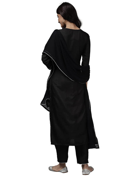 Women Black Printed Kurta with Pants & Dupatta Set vitansethnics