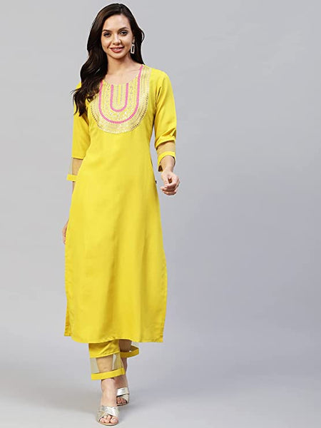 Women's Cotton Blend Embroidered Straight Kurta with Pant & Dupatta vitansethnics