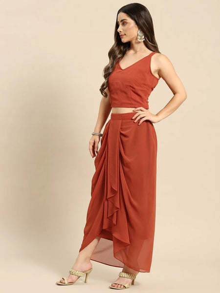 Crop Top With Dhoti Skirt And Shrug Set vitansethnics