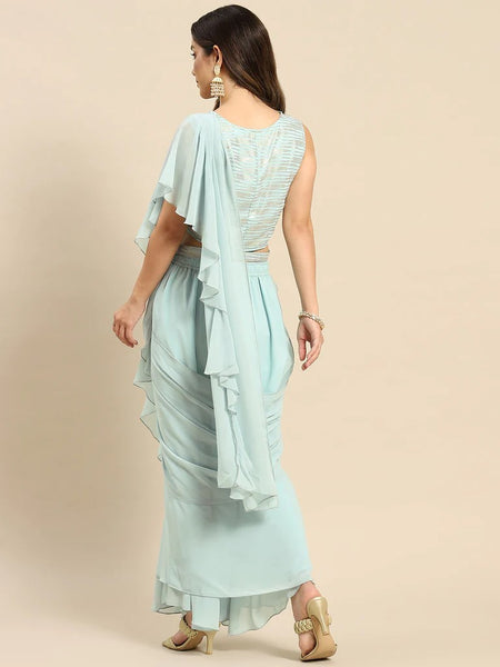 Crop Top With Skirt And Attached Dupatta Set | Pre-stitched Saree Gown vitansethnics