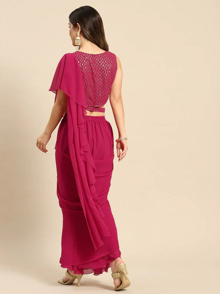Crop Top With Skirt And Attached Dupatta Set | Pre-stitched Saree Gown vitansethnics