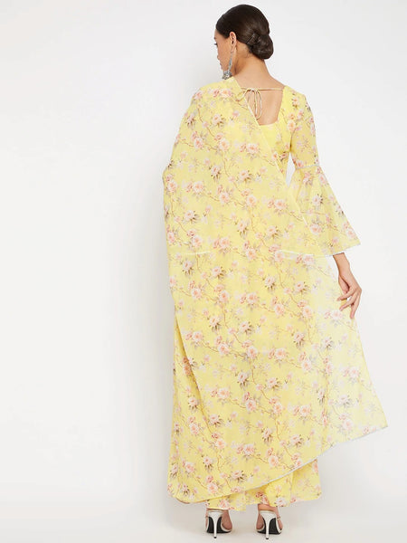 Women Yellow Floral Print Sharara Set With Dupatta VitansEthnics
