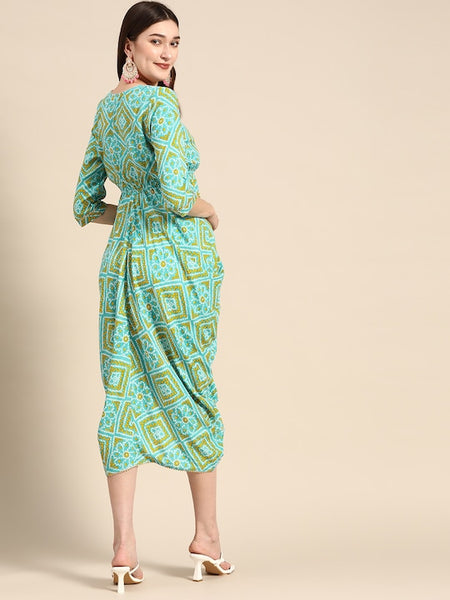 Side Cowl Asymmetric Overlap Dress | Dhoti Dress vitansethnics