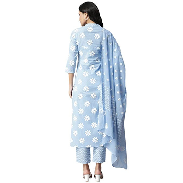 Women Cotton Straight Kurta Set with Pant & Dupatta vitansethnics