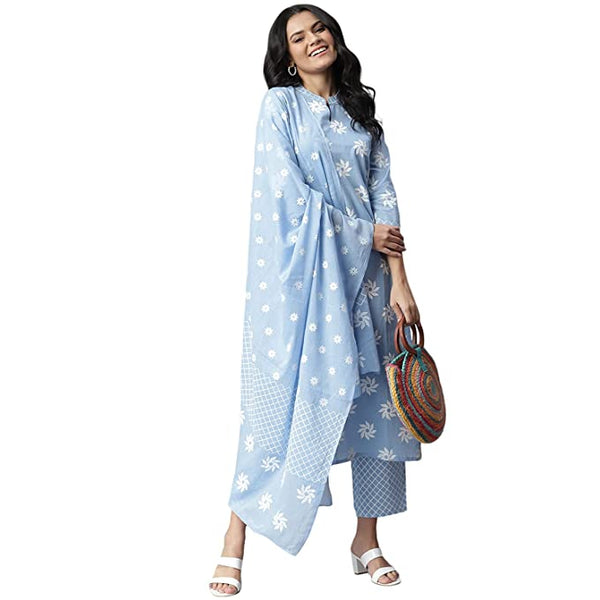 Women Cotton Straight Kurta Set with Pant & Dupatta vitansethnics
