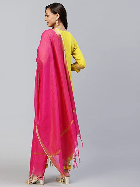 Women's Cotton Blend Embroidered Straight Kurta with Pant & Dupatta vitansethnics