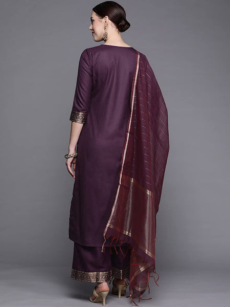 Women Maroon Kurta with Salwar & Dupatta Set vitansethnics