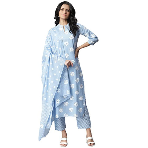 Women Cotton Straight Kurta Set with Pant & Dupatta vitansethnics