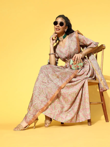 Women Pretty Ethnic Motifs Draped Luxe Dress vitansethnics