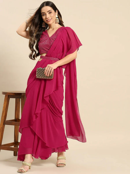 Crop Top With Skirt And Attached Dupatta Set | Pre-stitched Saree Gown vitansethnics