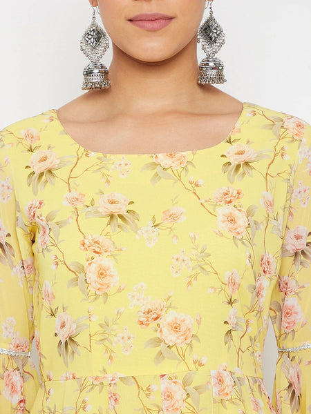Women Yellow Floral Print Sharara Set With Dupatta VitansEthnics