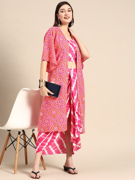 Crop Top With Dhoti Skirt And Shrug Set vitansethnics