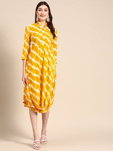 Front Cowl Chinese Collar Printed Dress VitansEthnics