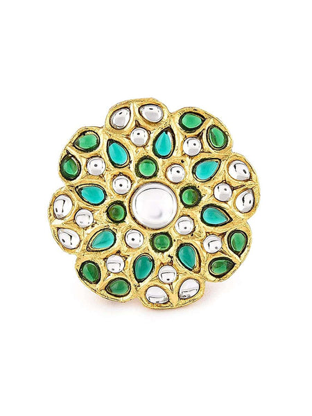 Green Kundan Multi Layers Necklace Earring & Ring Set VitansEthnics