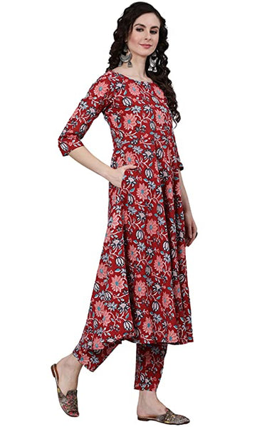 Women's Rayon Printed Anarkali Kurti with Palazzo and Dupatta Set vitansethnics