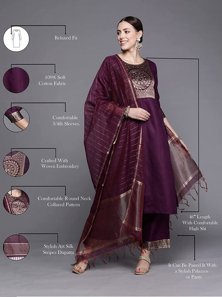 Women Maroon Kurta with Salwar & Dupatta Set vitansethnics