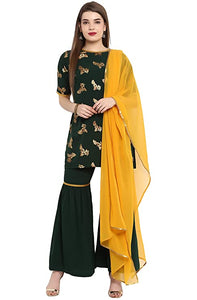 Women Poly Crepe Short Kurta With Sharara Pants & Dupatta Set vitansethnics