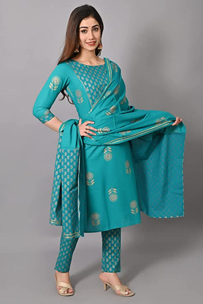 Women Rayon Straight Kurta Set with Pant & Dupatta vitansethnics