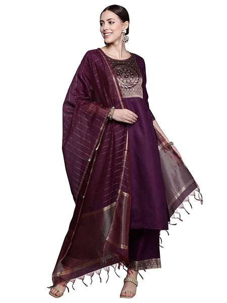 Women Maroon Kurta with Salwar & Dupatta Set vitansethnics