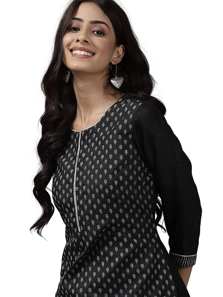 Women Black Printed Kurta with Pants & Dupatta Set vitansethnics