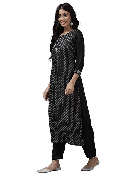 Women Black Printed Kurta with Pants & Dupatta Set vitansethnics