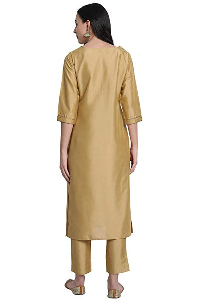 Women's Gold Poly Silk Solid Kurta with Pant and Dupatta vitansethnics