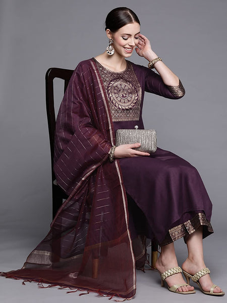 Women Maroon Kurta with Salwar & Dupatta Set vitansethnics