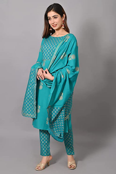 Women Rayon Straight Kurta Set with Pant & Dupatta vitansethnics