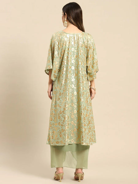 Crop Top With Dhoti Skirt And Shrug Set vitansethnics