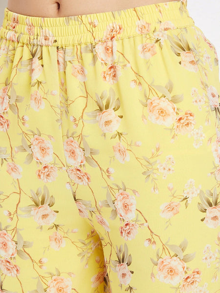 Women Yellow Floral Print Sharara Set With Dupatta VitansEthnics