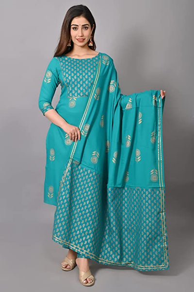 Women Rayon Straight Kurta Set with Pant & Dupatta vitansethnics