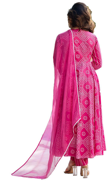 Women Pink Floral Printed Flared Kurta with Pant & Dupatta Set vitansethnics