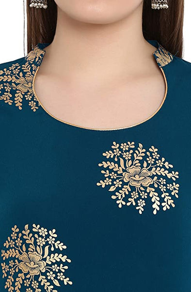 Women's Poly Crepe Turquoise Salwar Suit Set vitansethnics