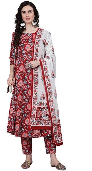 Women's Rayon Printed Anarkali Kurti with Palazzo and Dupatta Set vitansethnics