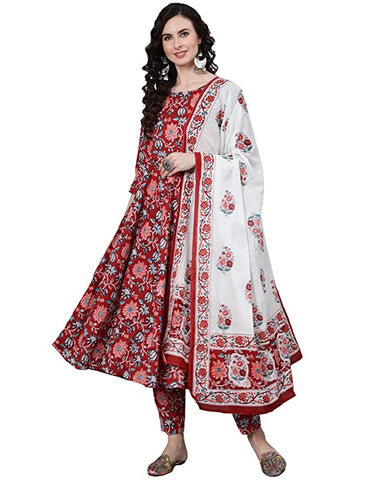 Women's Rayon Printed Anarkali Kurti with Palazzo and Dupatta Set vitansethnics