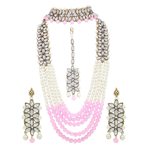 Indian Bollywood Traditional Party Wear Bridal Wedding Jewelry Set, Pearl Necklace with Earrings Maang Tikka Long Multi Layer, Jewellery Set VitansEthnics