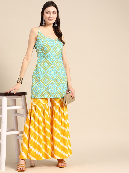 Tie Dye Kurti With Sharara Pants Set vitansethnics