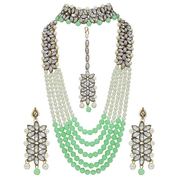 Indian Bollywood Traditional Party Wear Bridal Wedding Jewelry Set, Pearl Necklace with Earrings Maang Tikka Long Multi Layer, Jewellery Set VitansEthnics