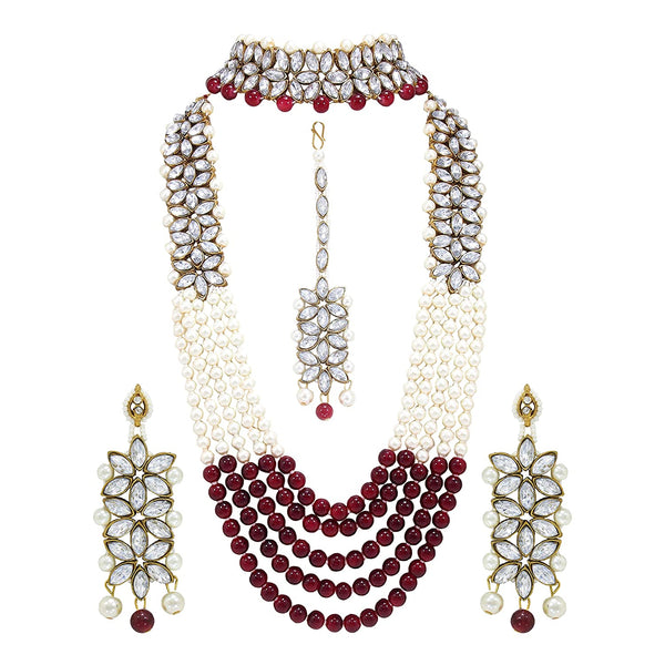 Indian Bollywood Traditional Party Wear Bridal Wedding Jewelry Set, Pearl Necklace with Earrings Maang Tikka Long Multi Layer, Jewellery Set VitansEthnics