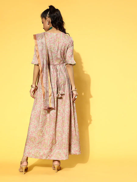 Women Pretty Ethnic Motifs Draped Luxe Dress vitansethnics