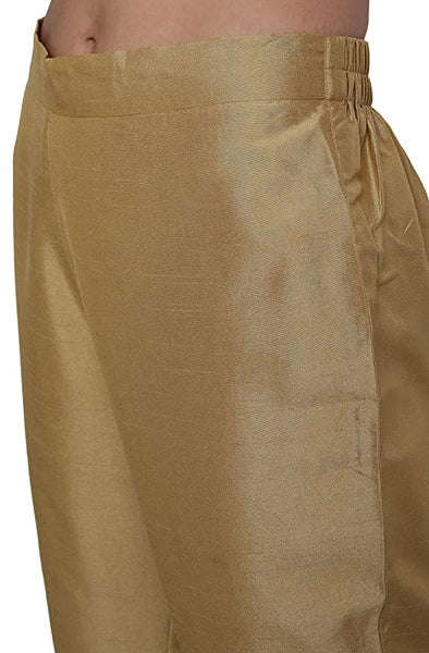 Women's Gold Poly Silk Solid Kurta with Pant and Dupatta vitansethnics
