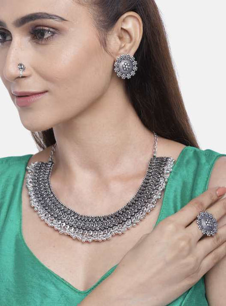 Oxidized Silver-Plated German Silver Jewelry Set VitansEthnics