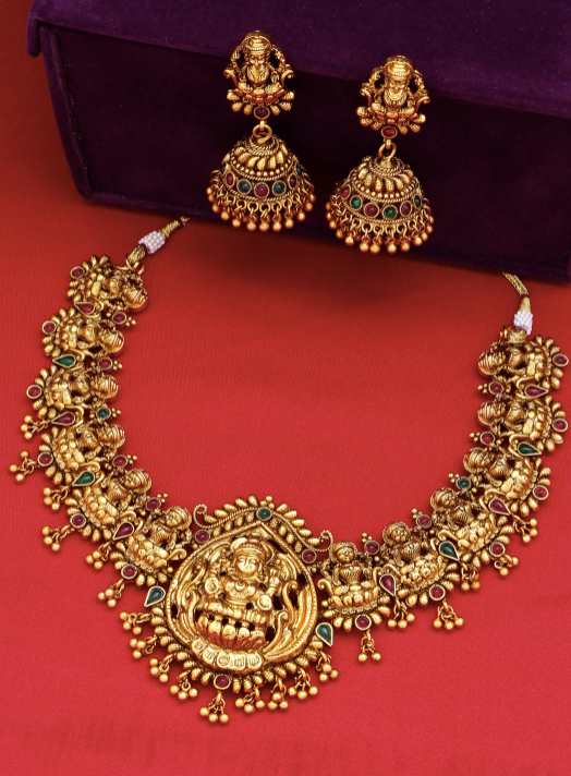 Gold-Toned & Plated Temple Choker Jewellery Set VitansEthnics