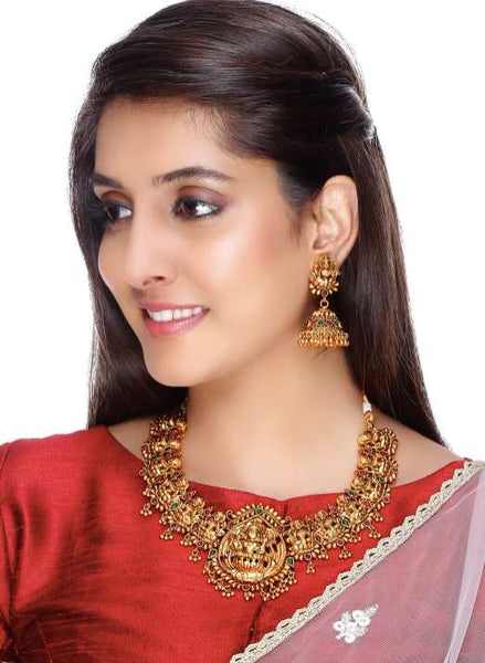 Gold-Toned & Plated Temple Choker Jewellery Set VitansEthnics