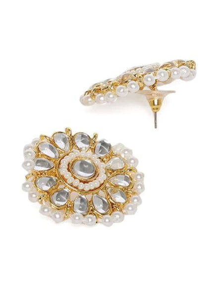Gold-Plated White Kundan & Pearl Studded Multistrand Choker Jewelry Set VitansEthnics