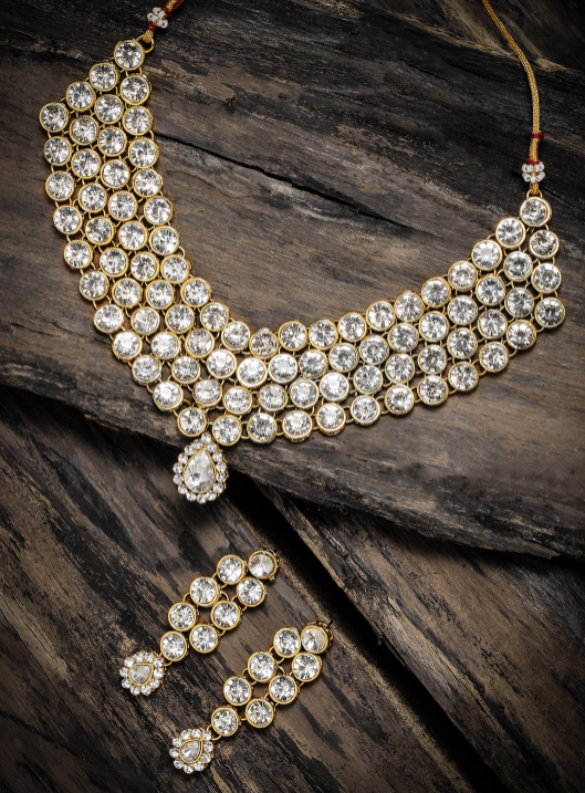 Gold-Plated Stone Studded Ethnic Jewelry Set VitansEthnics