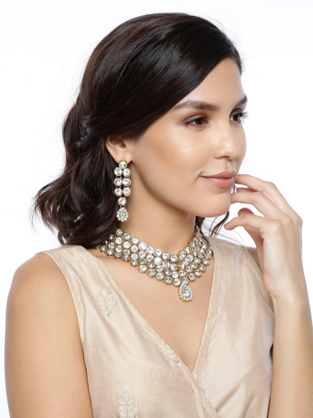 Gold-Plated Stone Studded Ethnic Jewelry Set VitansEthnics