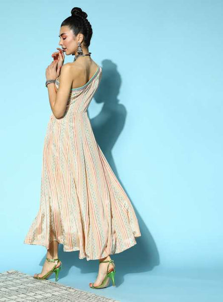 Classy Beige Geometric All in the Details Dress VitansEthnics