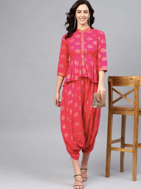 Peplum Yoke With Low Crotch Printed Jumpsuit vitansethnics